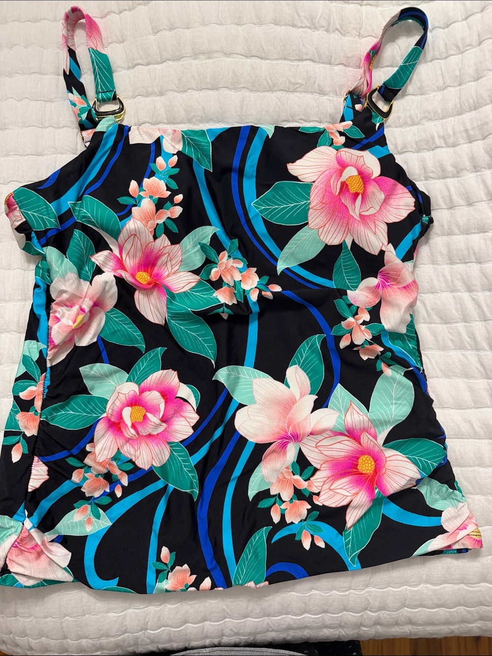 LA BLANCA Floral Tankini  lined w/tummy control underwire soft molded cups 36D